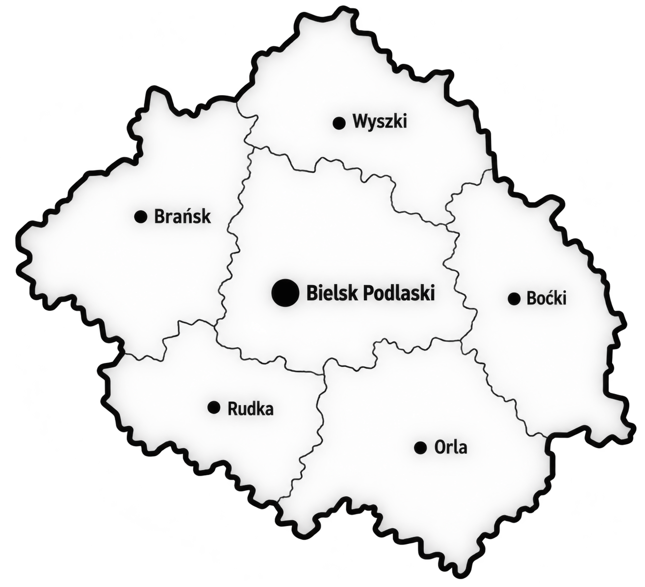Graficzne odwzorowanie obszaru działalności firmy w powiecie bielskim