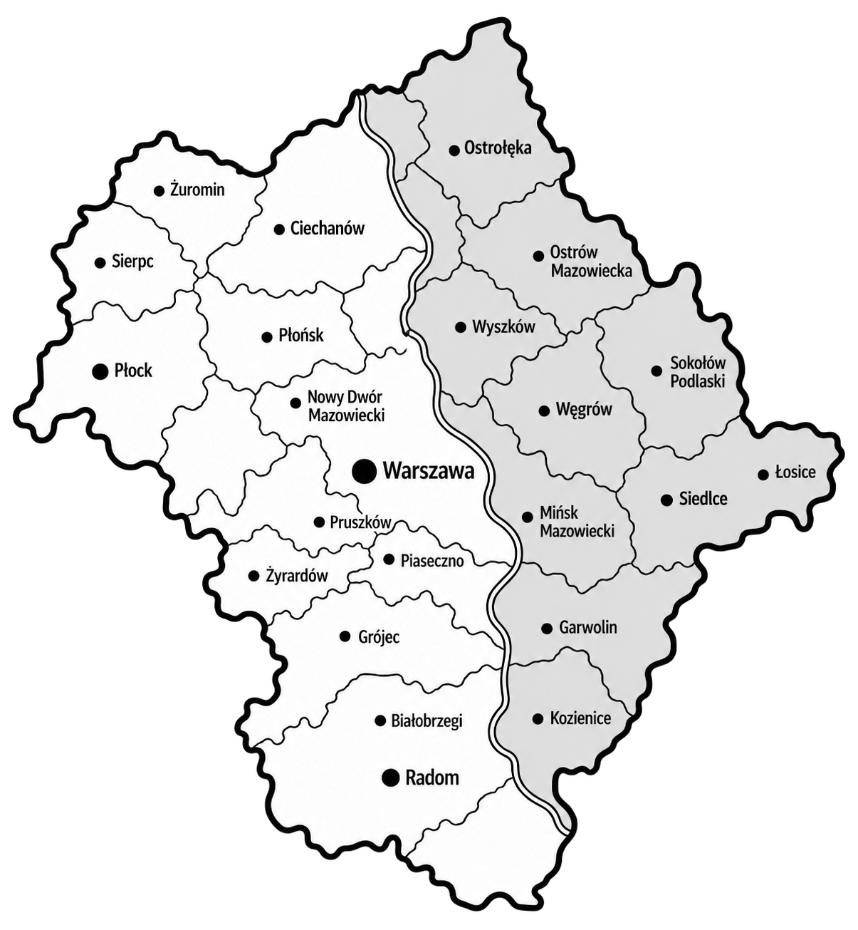 Graficzne odwzorowanie obszaru działalności w woj. mazowieckim