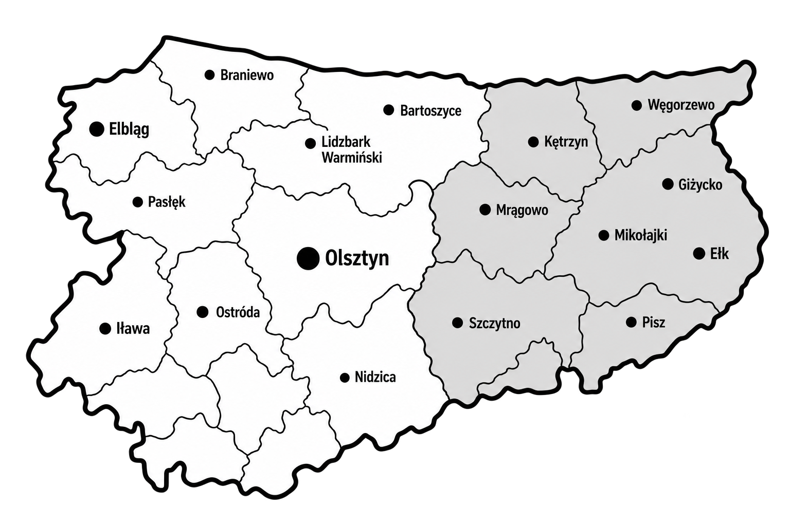 Graficzne odwzorowanie obszaru działalności firmy w woj. Podlaskim